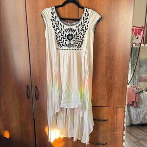 Free People Cream High Low Dress with Black Embroidery